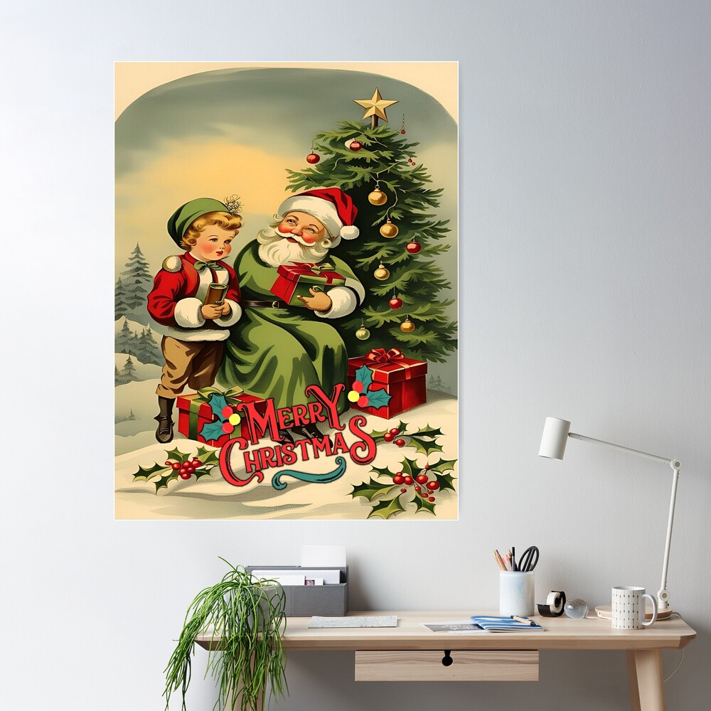 Vintage Merry Christmas Santa Claus And Children - Temu