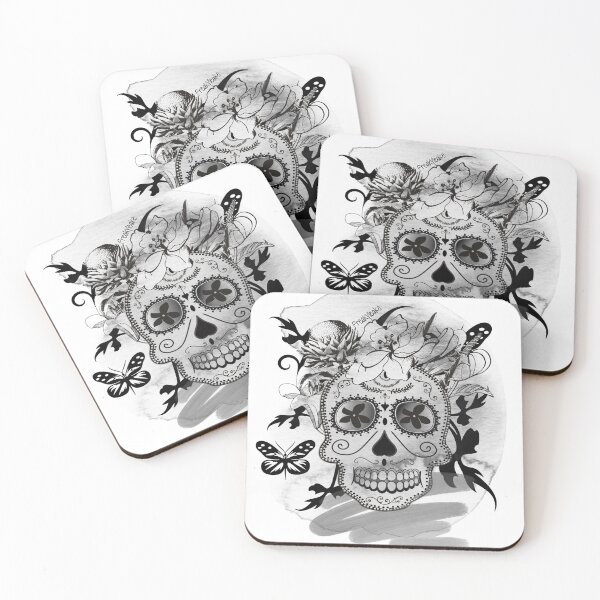 Item preview, SKULL BLACK AND WHITE WITH FLOWERS designed and sold by inarausch2023.