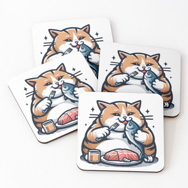Item preview, The funny fat cat eats fish. designed and sold by ArisaHong.