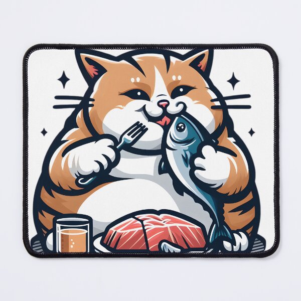 Item preview, The funny fat cat eats fish. designed and sold by ArisaHong.