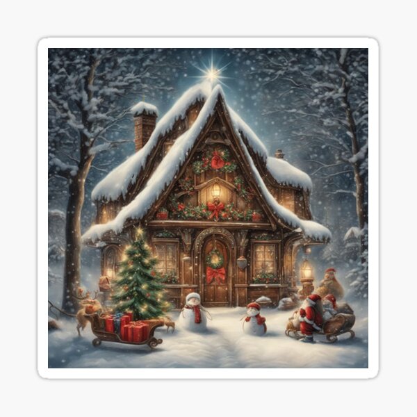 Santa Claus brings joy to a snowy village: with his reindeer and presents he visits the children in their sleep Sticker