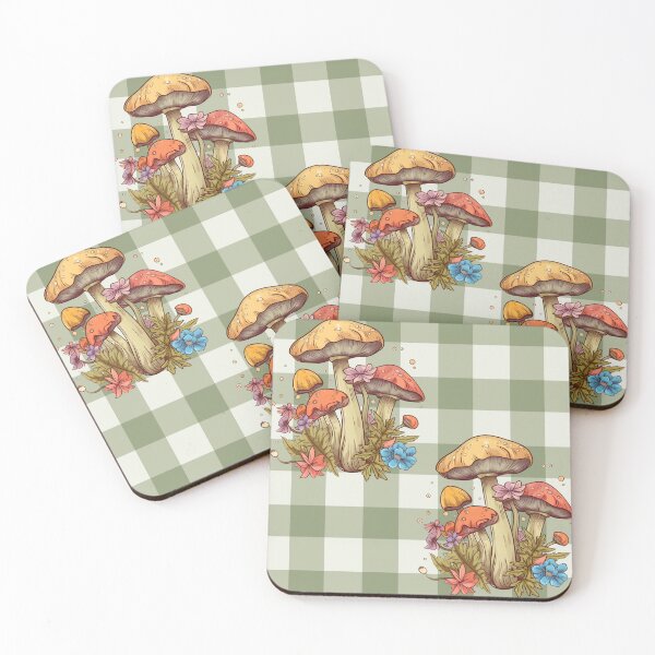 Item preview, Green Plaid Cottagecore Mushroom designed and sold by Lily-and-Lyle.