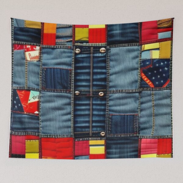 Item preview, Denim jean Patchwork quilt  designed and sold by Roxburylane.