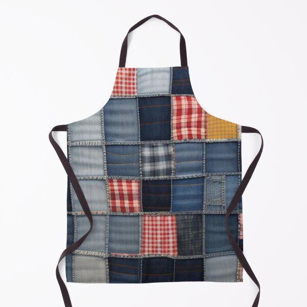 Aperçu de l'œuvre Courtepointe patchwork en jean à carreaux et denim créée et vendue par Roxburylane.