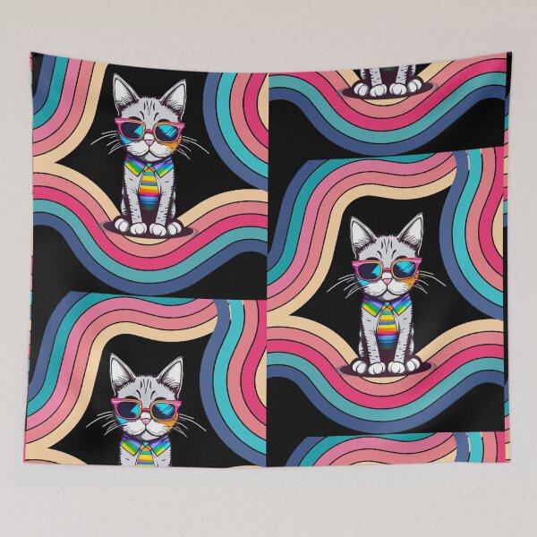 Item preview, Rainbow Groove Cat designed and sold by ALITTLETOWN.