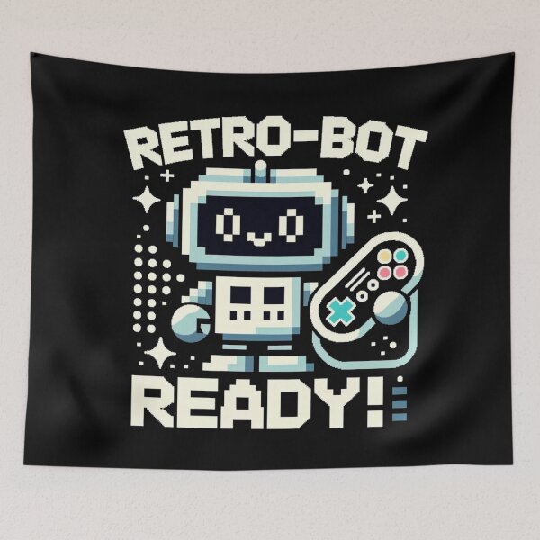 Item preview, Retro-bot Ready! - Pixelated Robot with Retro Gaming Controller designed and sold by PixelPunkster.