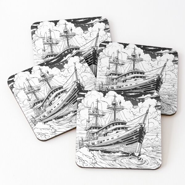 Item preview, Monochrome Voyage - Elegant Black and White Ship Art designed and sold by StickerDonArt.