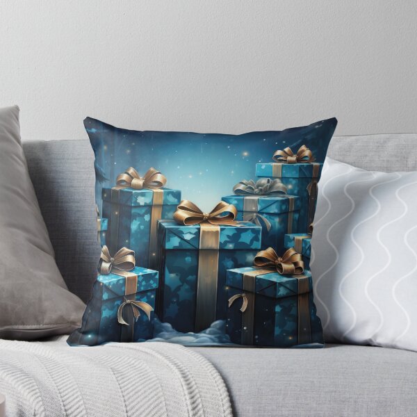 Item preview, blue colored christmas gifts with golden ribbons designed and sold by Isard.
