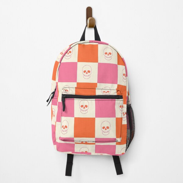 Vista previa del artículo con la obra «Calaveras de tablero de ajedrez en rosa, naranja y crema», diseñado y vendido por LAEC-Shop.