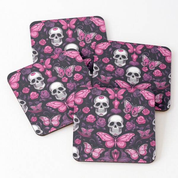 Item preview, Skulls and butterflies, beautiful death in pink and purple  designed and sold by NuttyCottage.
