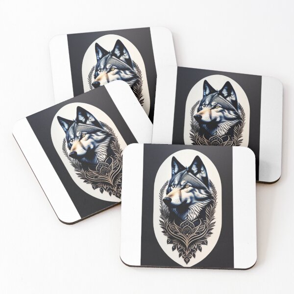 Item preview, tattoo design, stencil, wolf face, wreath surrounding wolf, on paper designed and sold by Bosskugental38.