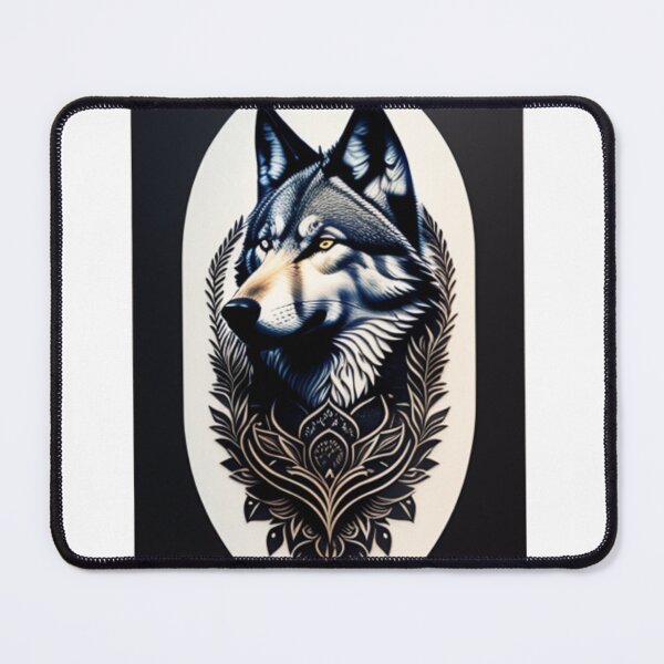Item preview, tattoo design, stencil, wolf face, wreath surrounding wolf, on paper designed and sold by Bosskugental38.