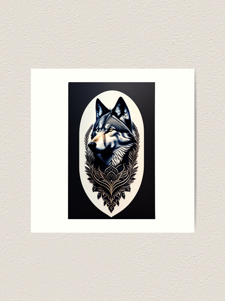 tattoo-design-stencil-wolf-face-wreath-surrounding-wolf-on-paper-art-print-for-sale-by-bosskugental38-redbubble