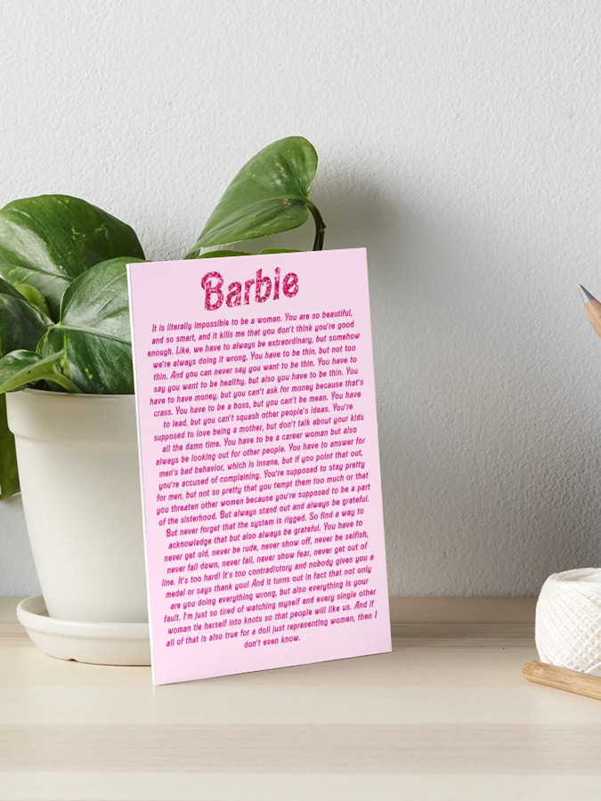 America Ferrera's Monologue from the Barbie Movie Art Board Print