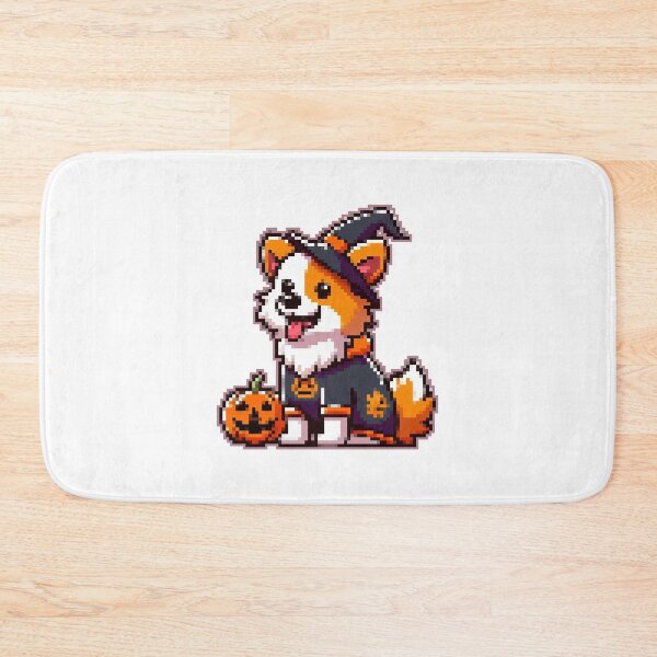 Aperçu de l'œuvre Chien pixelart en costume d'Halloween avec une citrouille créée et vendue par guillesalasg.