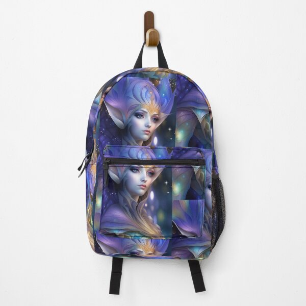 Item preview, face and bust of a princess from the kingdom of elves wearing a purple iris flower and a tiara, in the middle of the stars designed and sold by Creativesphotos.