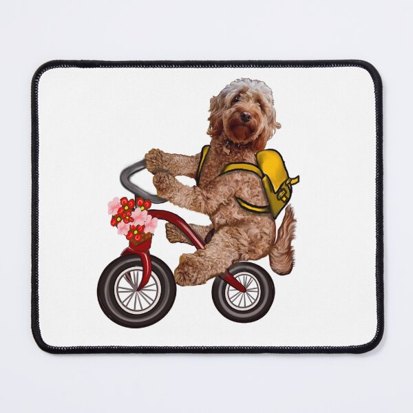 Item preview, Cavapoo puppy dog on a tricycle bicycle adventure - cavalier King Charles spaniel poodle cycling. puppy love designed and sold by Artonmytee.