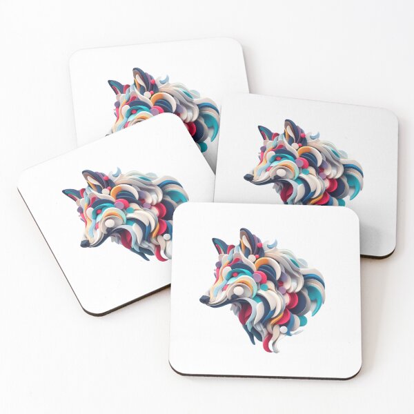 Item preview, a wolf, minimalistic colorful organic forms, energy, assembled, layered, depth, alive vibrant, 3D, abstract, on a light blue background designed and sold by thima shop.