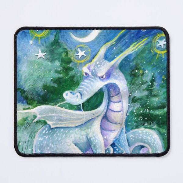 Item preview, Wintry dragon in a snowy landscape under the moon and stars. designed and sold by EmilyNewMoon.