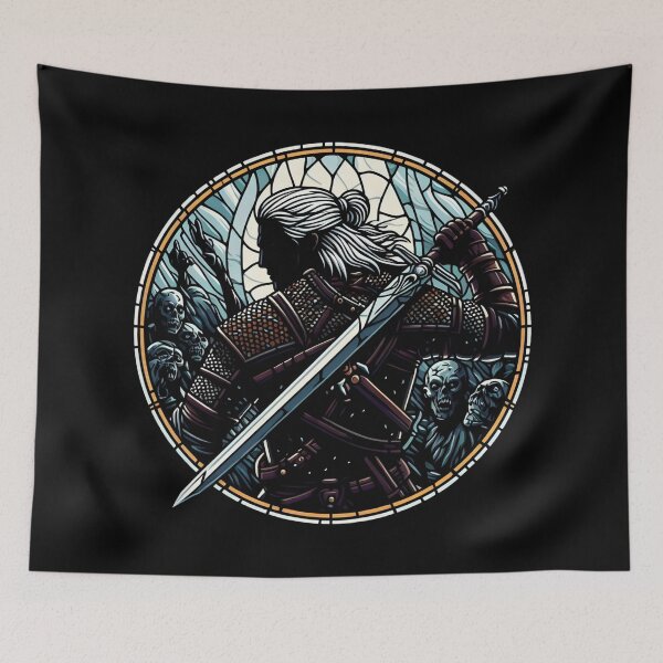 Item preview, Stained Glass Monster Slayer Fights Undead - Dark Fantasy designed and sold by Fenay Designs.