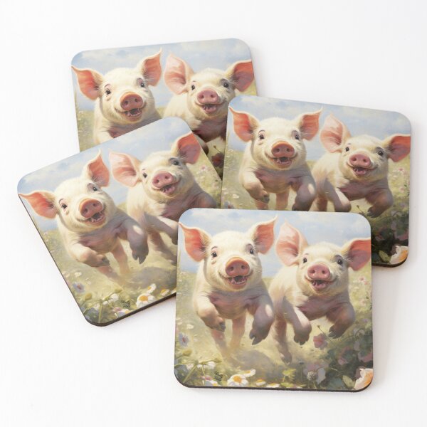 Item preview, happy pigs piglets on a summer meadow designed and sold by WallyPink.