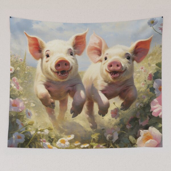 Item preview, happy pigs piglets on a summer meadow designed and sold by WallyPink.