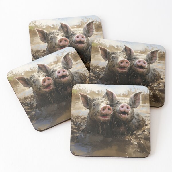 Item preview, happy cute pigs in the mud designed and sold by WallyPink.