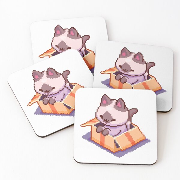 Item preview, cute cat in box pixel art designed and sold by BashPIXIE.