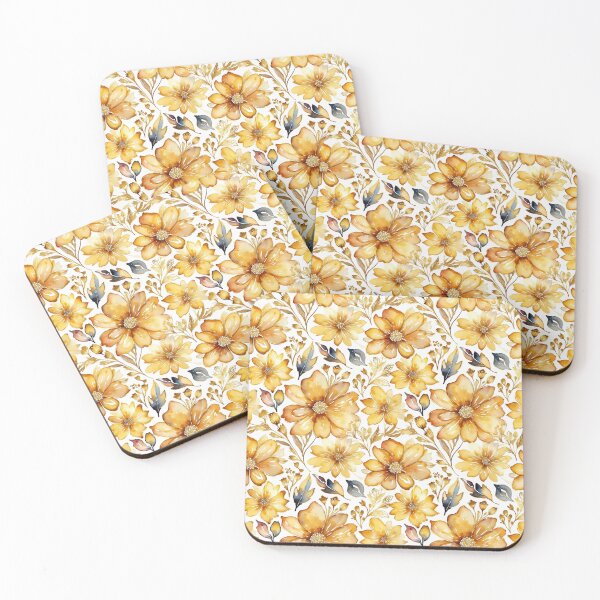Artikelvorschau, Aquarell goldene Blumen, Herbsttapetenmuster entworfen und verkauft von ChaosEdits.