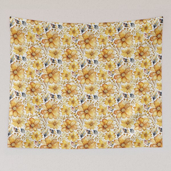 Artikelvorschau, Aquarell goldene Blumen, Herbsttapetenmuster entworfen und verkauft von ChaosEdits.