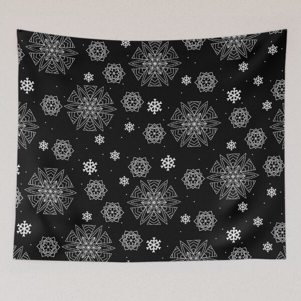 Artikelvorschau, Schneeflocken-Mandalas in Winterschwarz entworfen und verkauft von Aureusglow.
