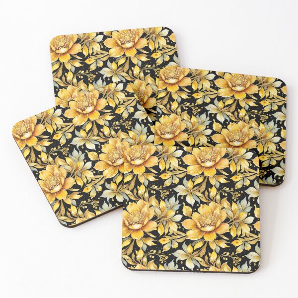 Artikelvorschau, Aquarell goldene Blumen, Tapetenmuster entworfen und verkauft von ChaosEdits.