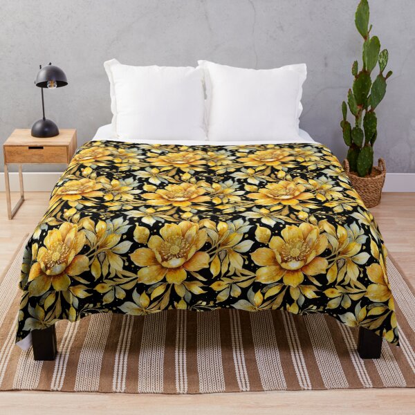 Artikelvorschau, Aquarell goldene Blumen, Tapetenmuster entworfen und verkauft von ChaosEdits.