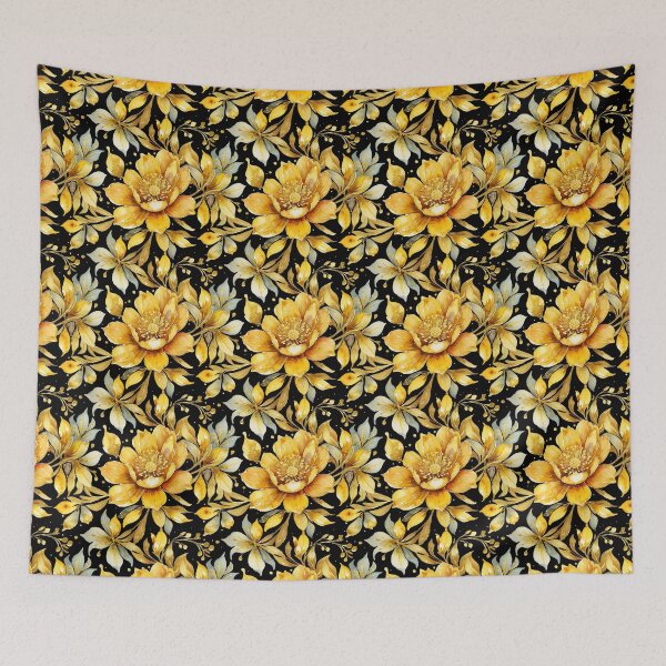 Artikelvorschau, Aquarell goldene Blumen, Tapetenmuster entworfen und verkauft von ChaosEdits.