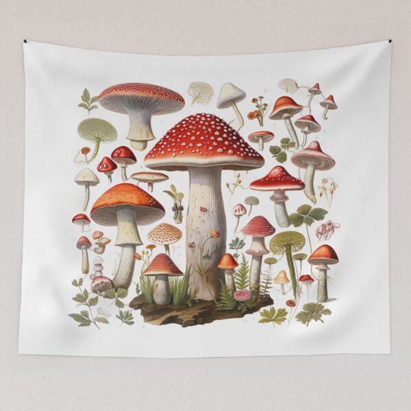 Item preview, Botanical forest mushroom pattern Amanita muscaria fungi designed and sold by OliveAndSnow.