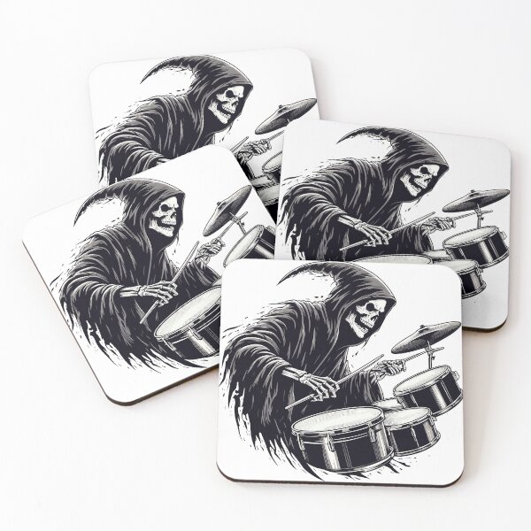 Item preview, Grim reaper skeleton drummer designed and sold by TomFrontierArt.
