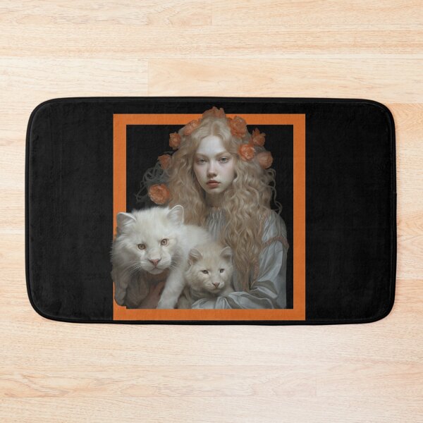 Item preview, GIRL IN ORANGE FLOWERS WITH BABY WHITE LIONS designed and sold by justyna-s28.
