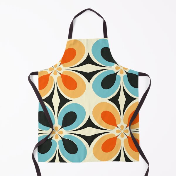 Artikelvorschau, Mid-Century Modern Retro-Blumenmuster in Aqua-, Orange- und Cremetönen entworfen und verkauft von MidModMaison.