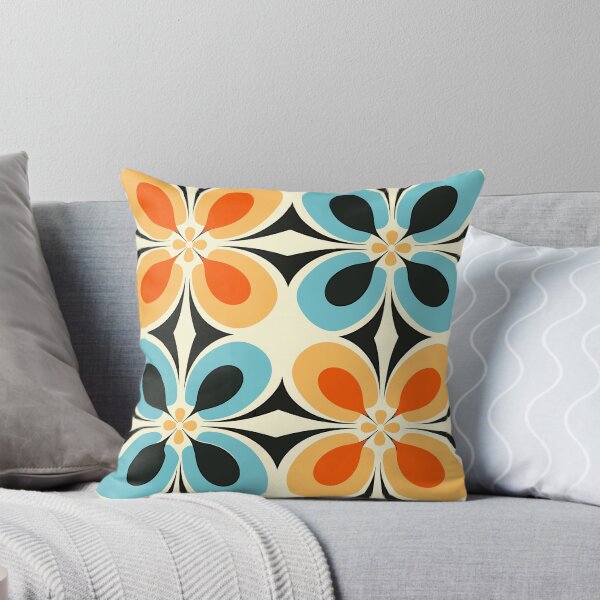 Item preview, Mid Century Modern Retro Bold Floral Pattern in Aqua, Orange & Cream Tones designed and sold by MidModMaison.