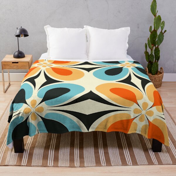 Item preview, Mid Century Modern Retro Bold Floral Pattern in Aqua, Orange & Cream Tones designed and sold by MidModMaison.