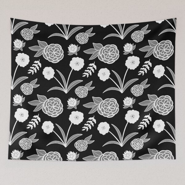 Item preview, Patrón floral negro y gris designed and sold by makell-creates.
