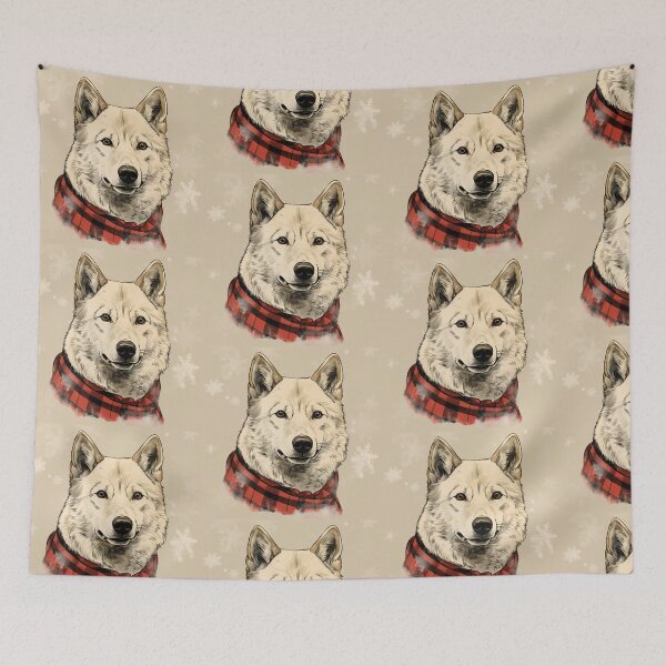 Artikelvorschau, Korean Jindo Christmas Plaid Watercolor entworfen und verkauft von rafaeltto.