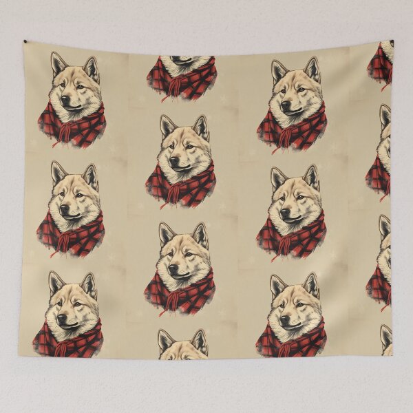 Artikelvorschau, Korean Jindo Christmas Plaid Watercolor entworfen und verkauft von rafaeltto.