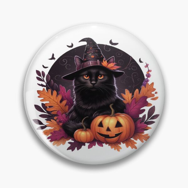 Item preview, Black cat is prepared for Halloween, next to the pumpkin and autumn leaves designed and sold by Buy  Daddy⭐.