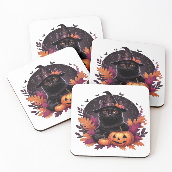 Item preview, Black cat is prepared for Halloween, next to the pumpkin and autumn leaves designed and sold by Buy  Daddy⭐.