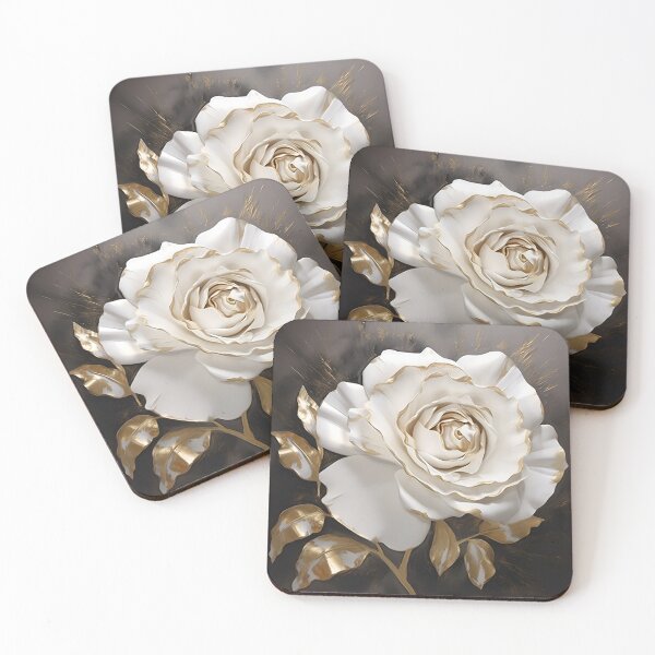 Item preview, white rose with gold leaf painting designed and sold by dcrc.