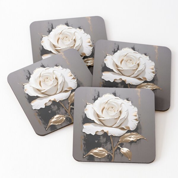 Item preview, white rose with gold leaf painting designed and sold by dcrc.