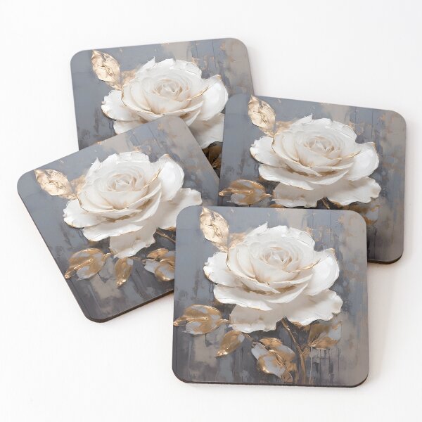 Item preview, white rose with gold leaf painting designed and sold by dcrc.