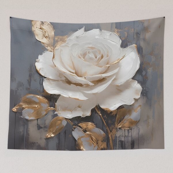 Item preview, white rose with gold leaf painting designed and sold by dcrc.