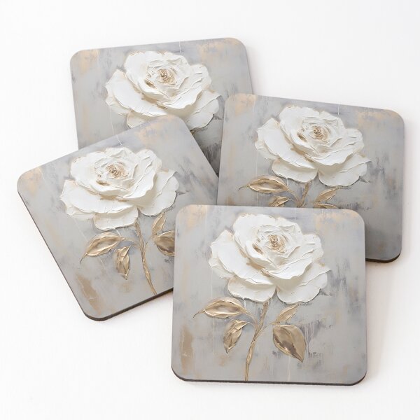 Item preview, white rose with gold leaf painting designed and sold by dcrc.